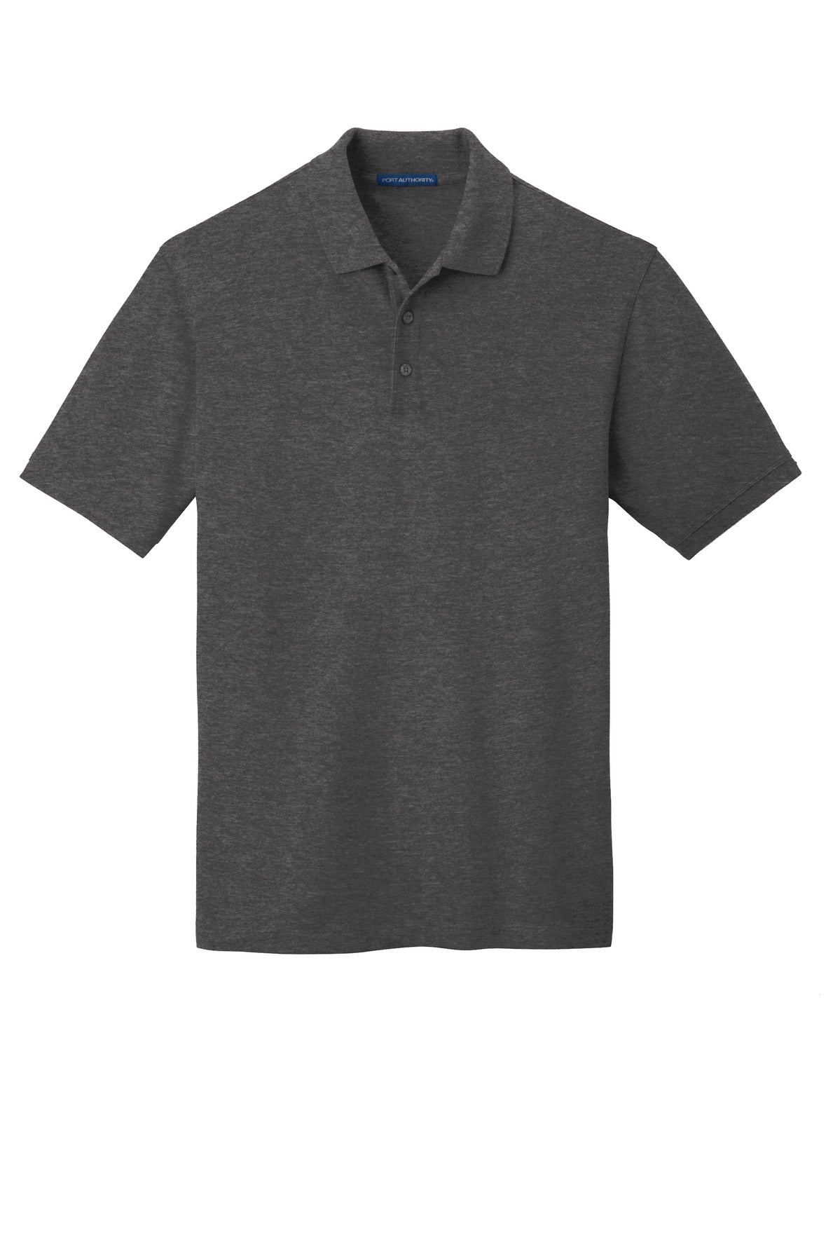 Front View of Charcoal Hthr Port Authority EZCotton Polo. K8000