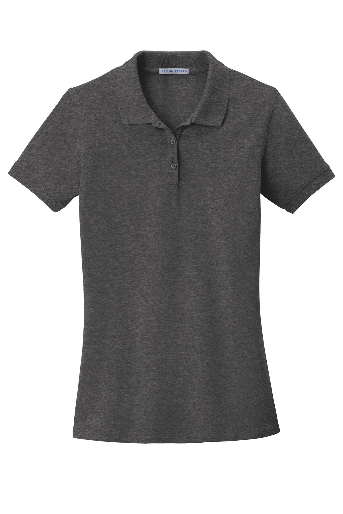 Front View of Charcoal Hthr Port Authority Women's EZCotton Polo. LK8000