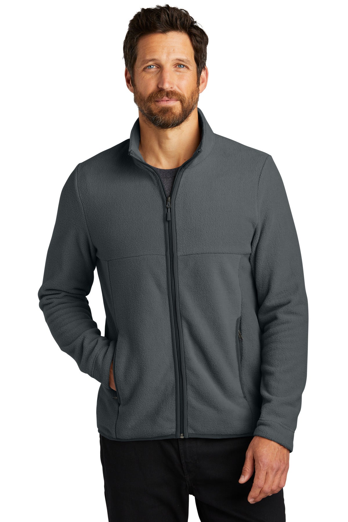 Front View of Charcoal Port Authority Connection Fleece Jacket F110