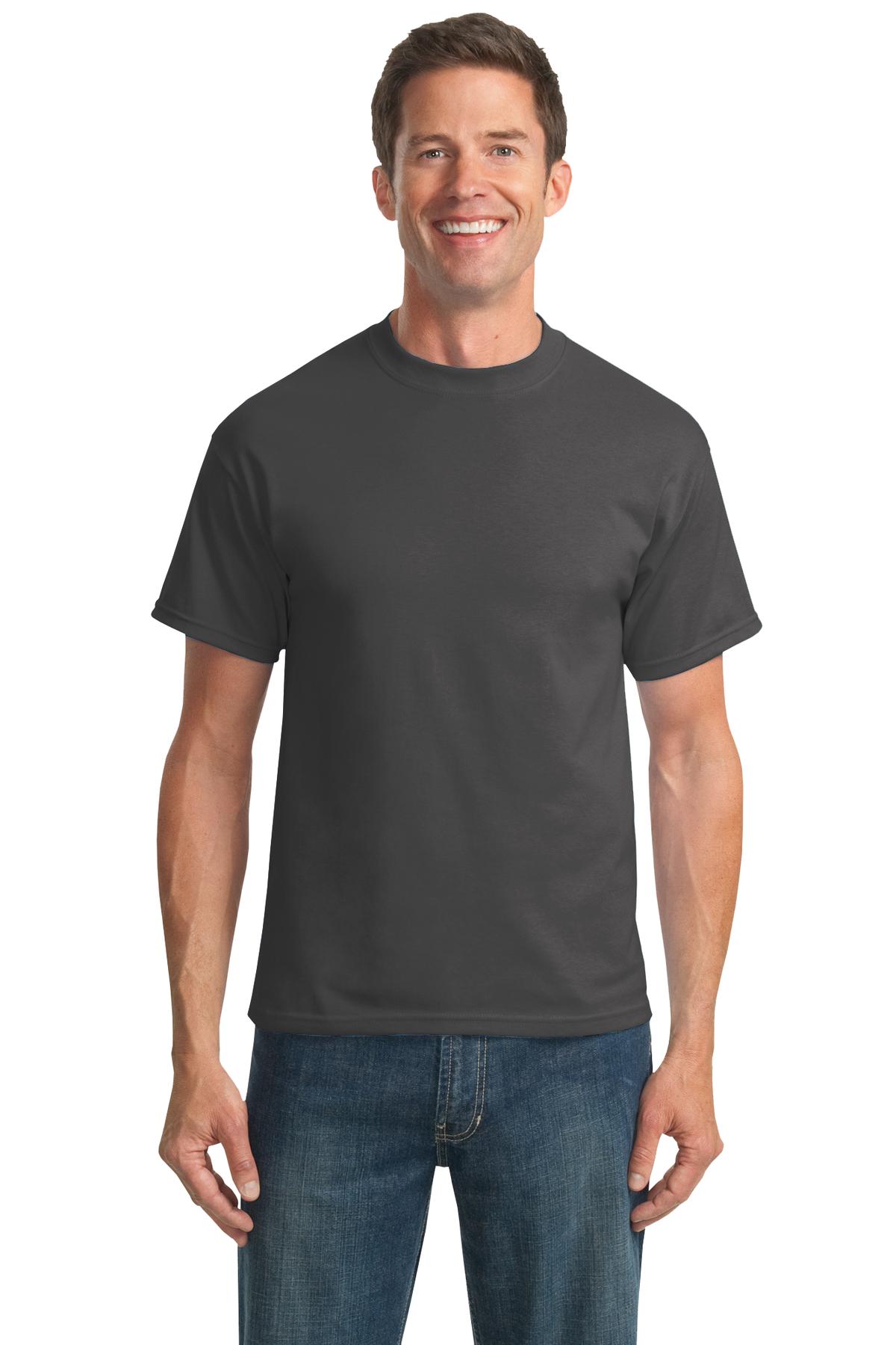 Front View of Charcoal Port & Company Tall Core Blend Tee. PC55T