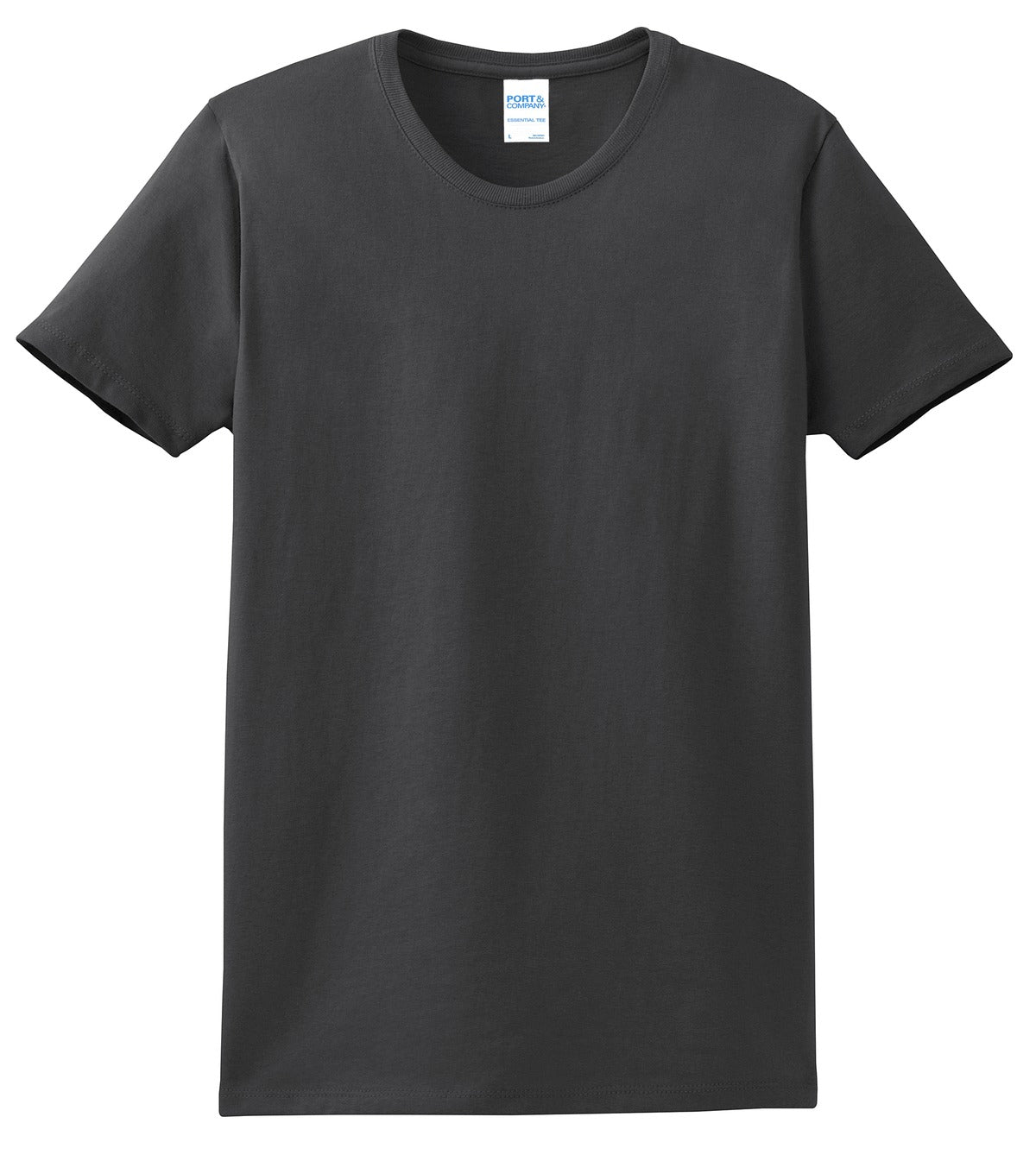 Front View of Charcoal Port & Company Women's Essential Tee. LPC61