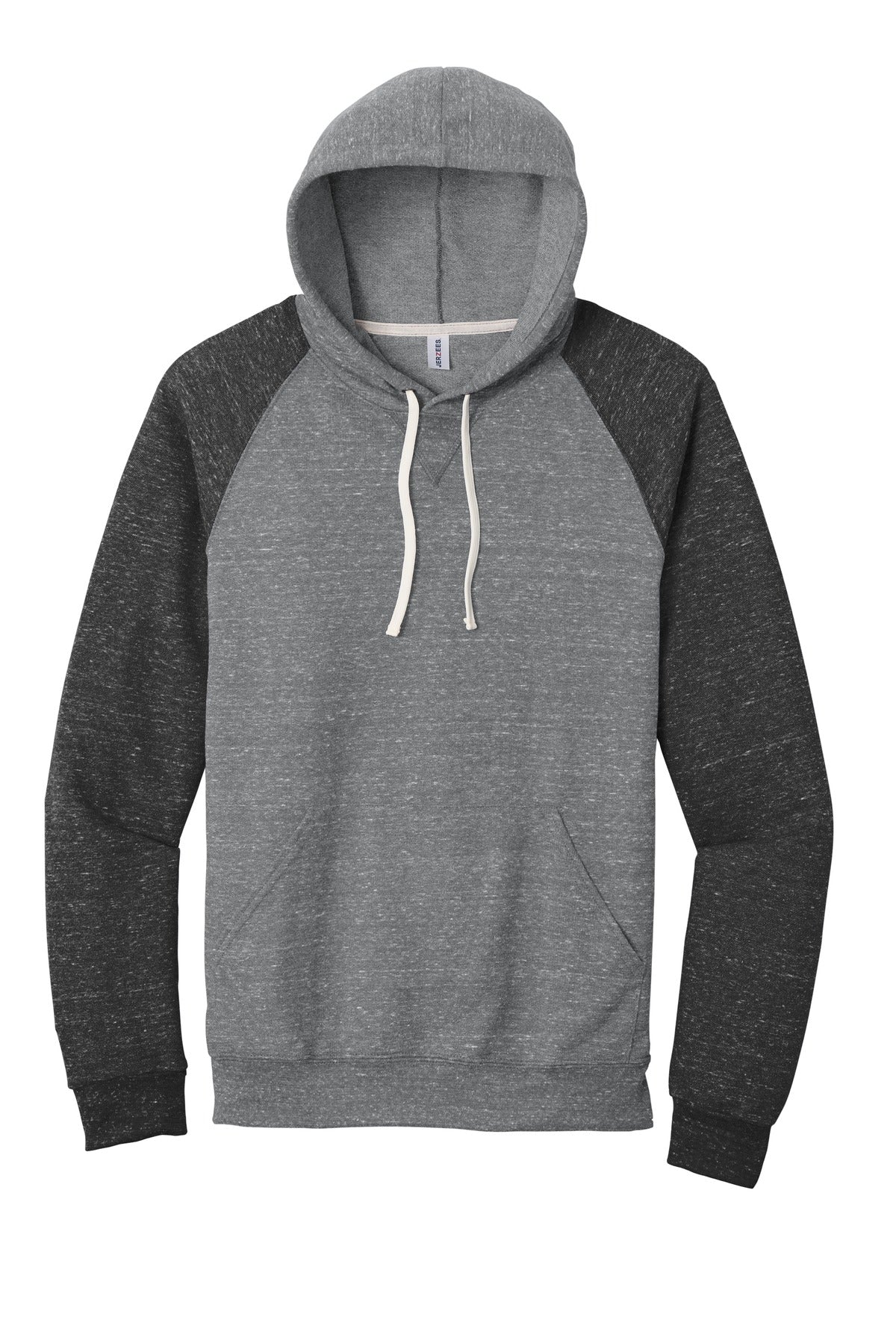 Front View of Charcoal/Black Jerzees Snow Heather French Terry Raglan Hoodie 90M