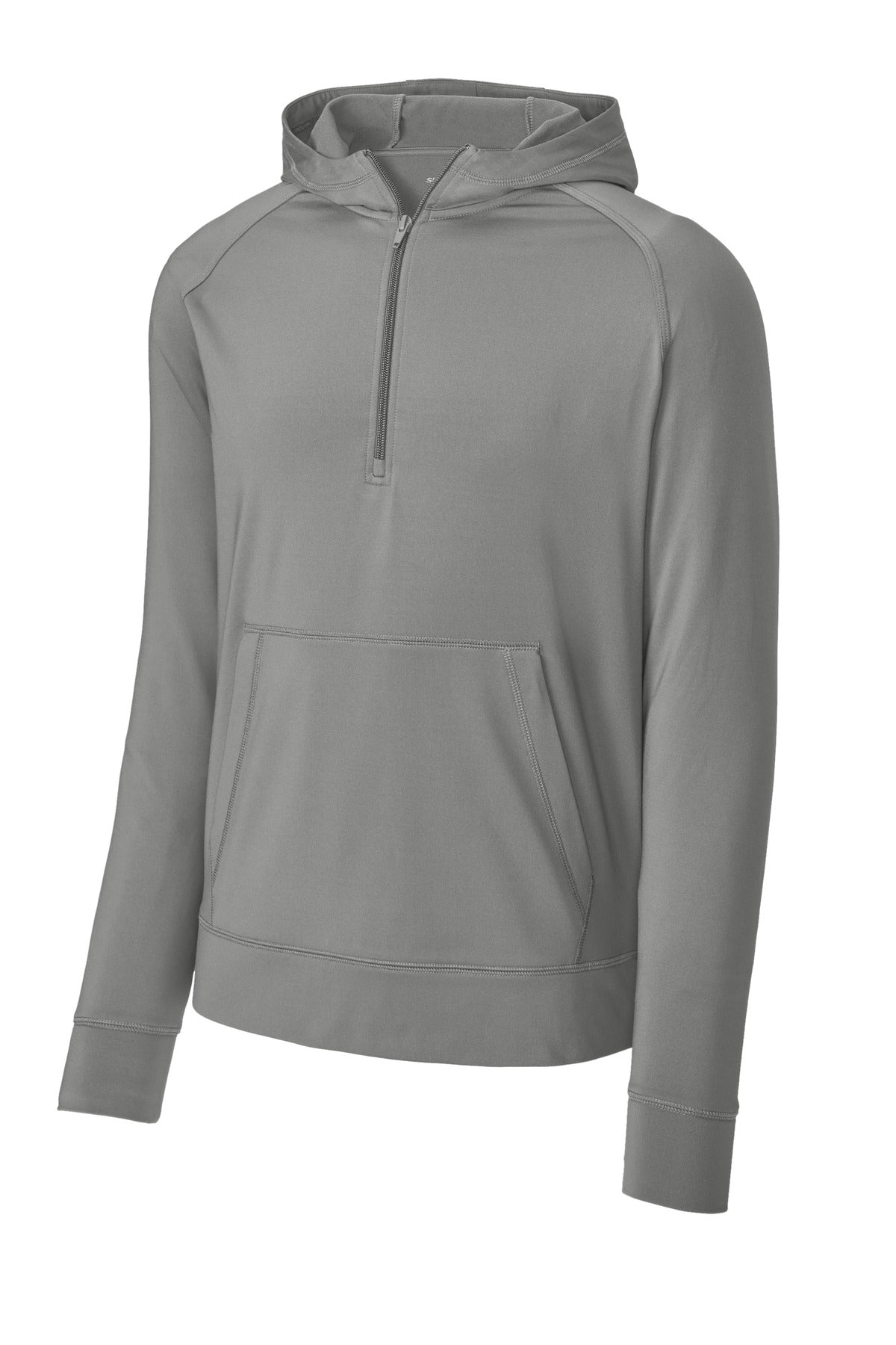 Front View of CharGrey Sport-Tek Sport-Wick Stretch 1/2-Zip Hoodie ST856