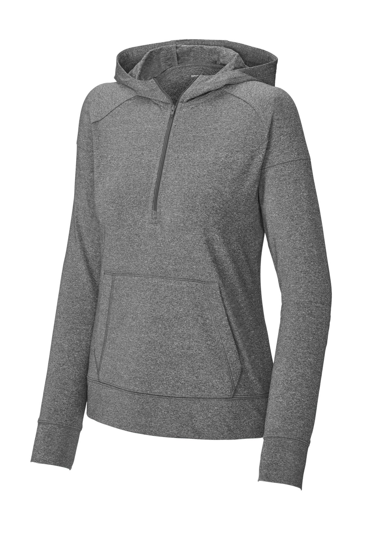Front View of CharGreyHt Sport-Tek Women's Sport-Wick Stretch 1/2-Zip Hoodie LST856