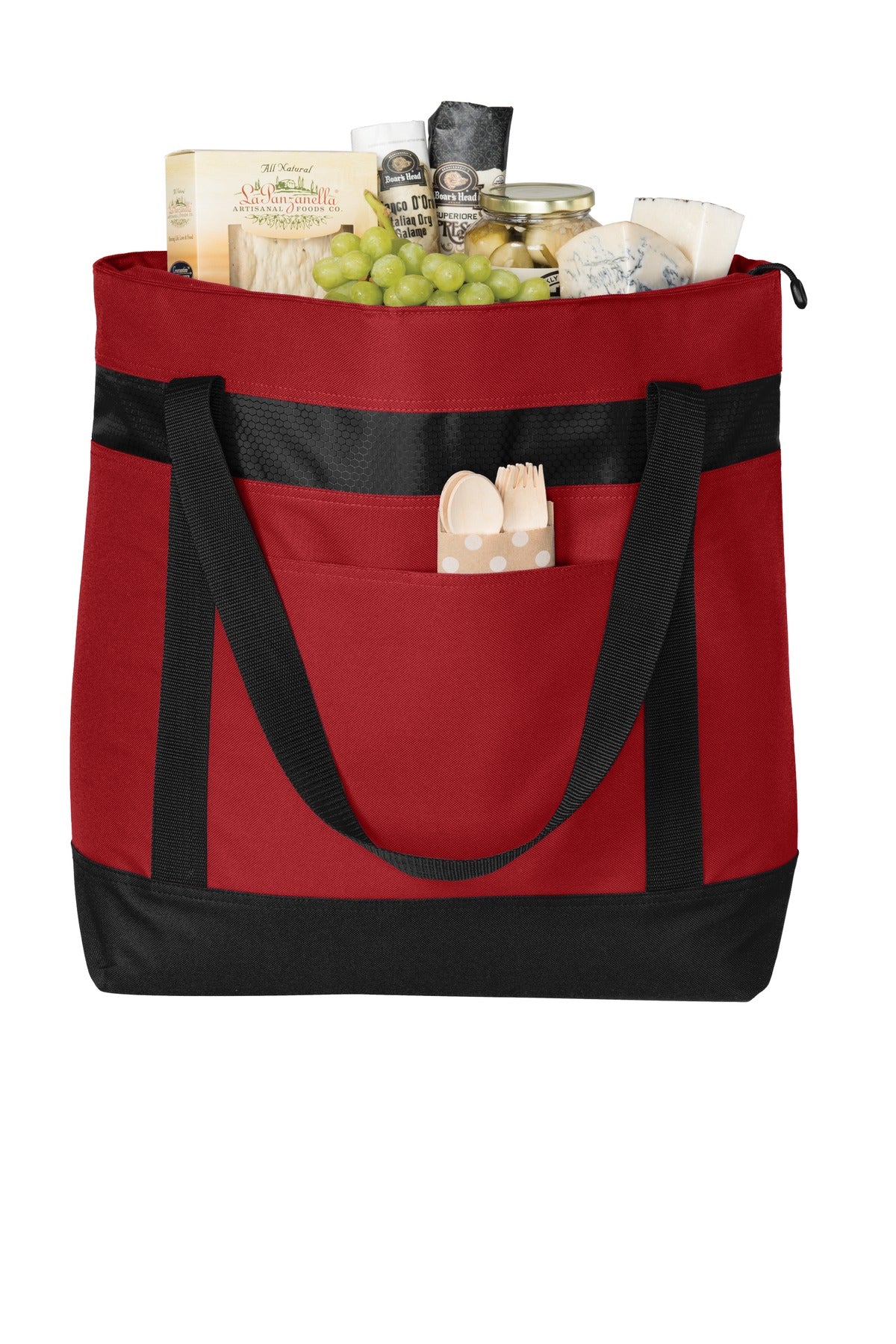 Front View of Chili Red/Blk Port Authority Large Tote Cooler. BG527