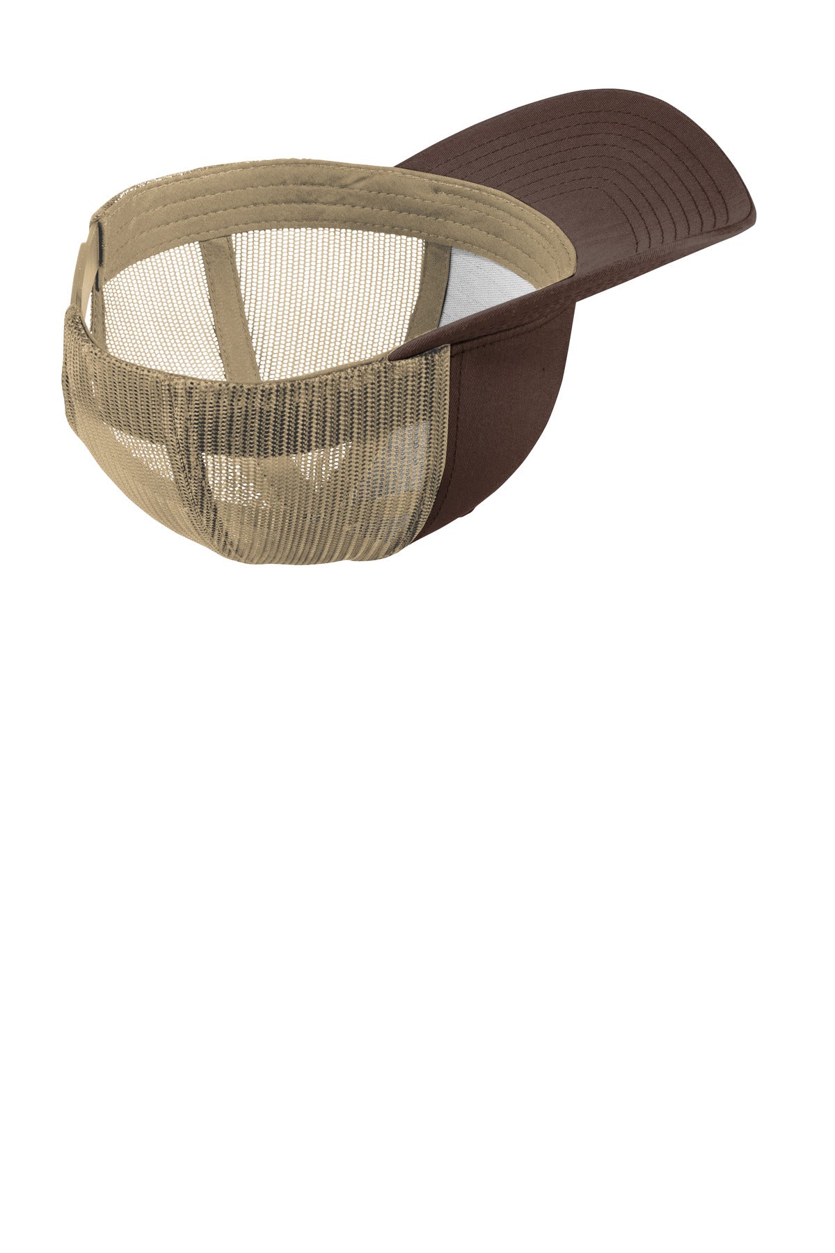 Front View of Choc Brn/Khaki Sport-Tek YP Classics Retro Trucker Cap. STC39