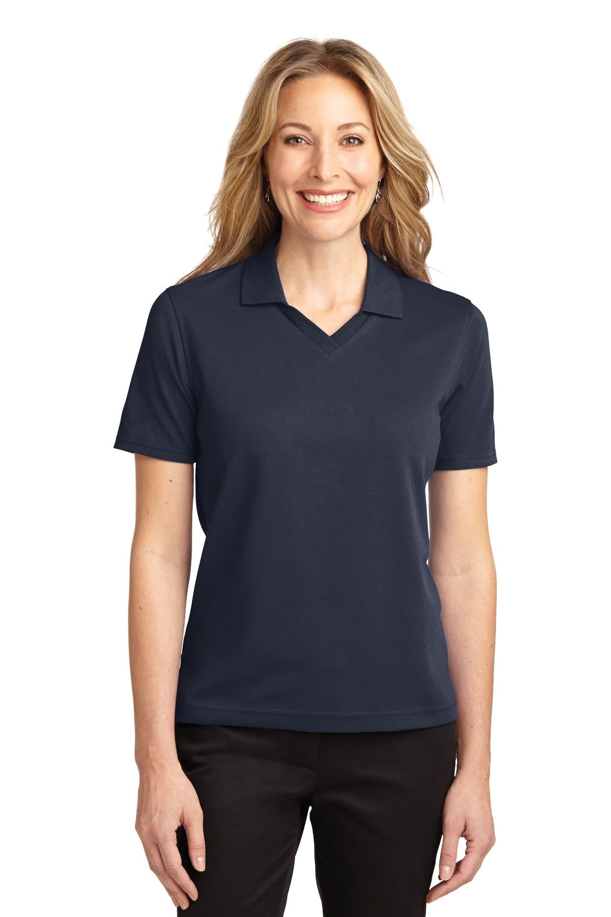 Front View of Classic Navy Port Authority Women's Rapid Dry Polo. L455