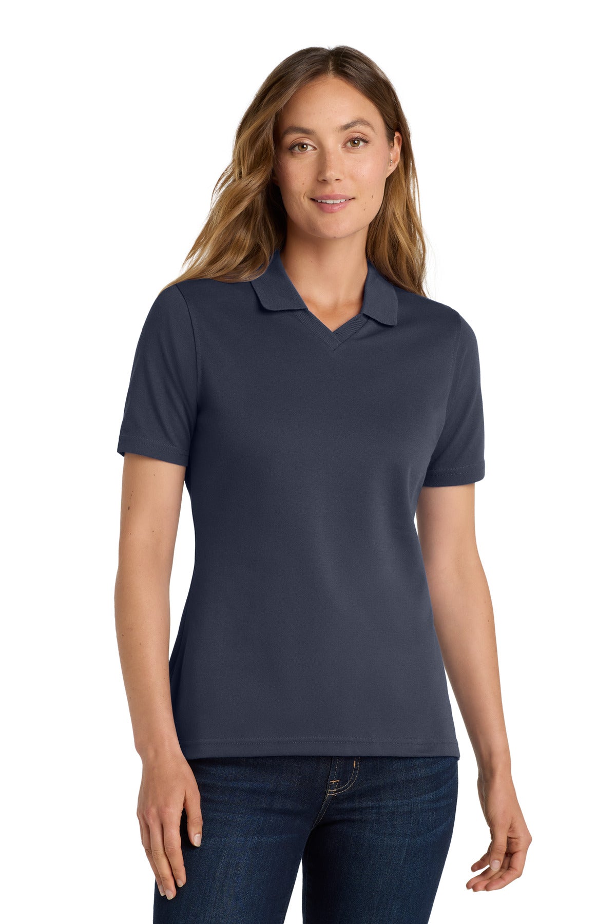 Front View of Classic Navy Port Authority Women's Rapid Dry Polo. L455
