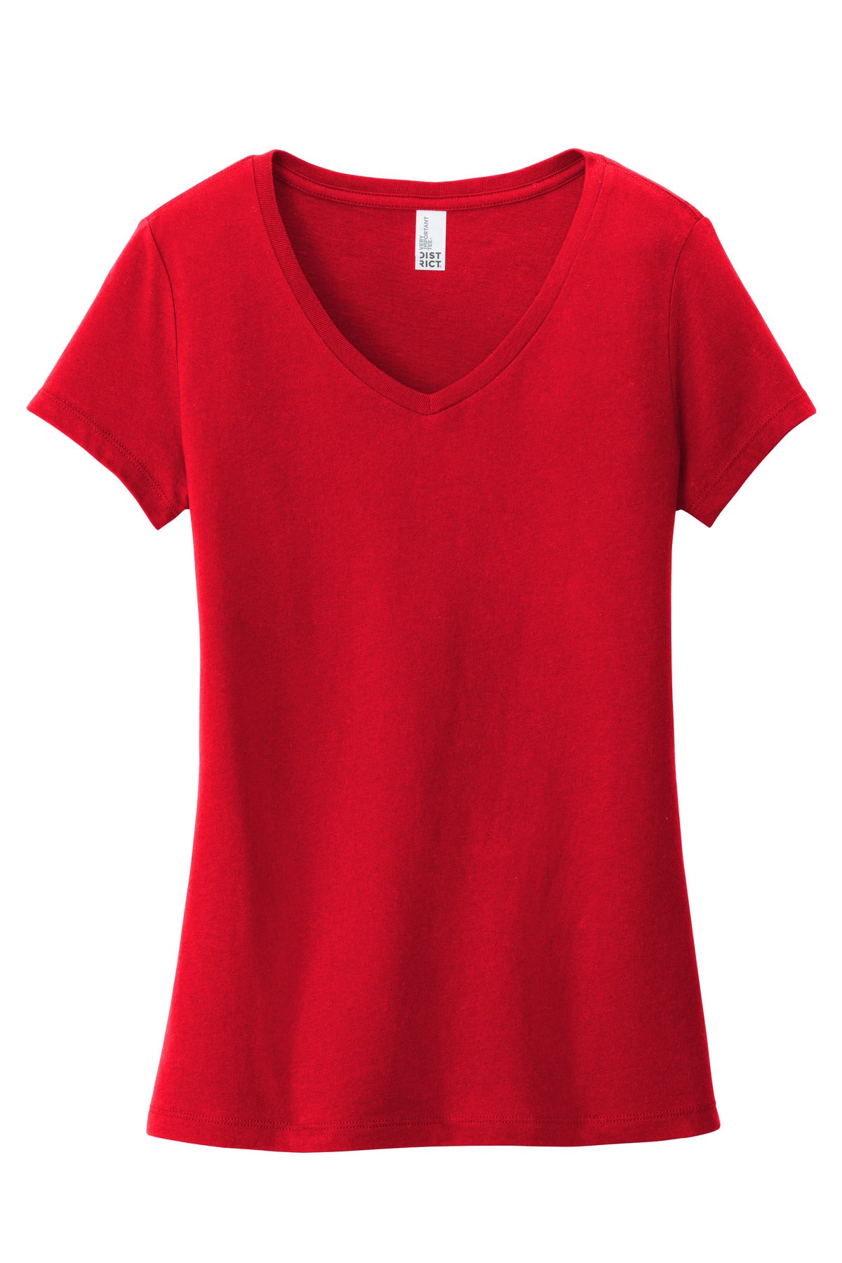 Front View of Classic Red District Women's Very Important Tee V-Neck. DT6503