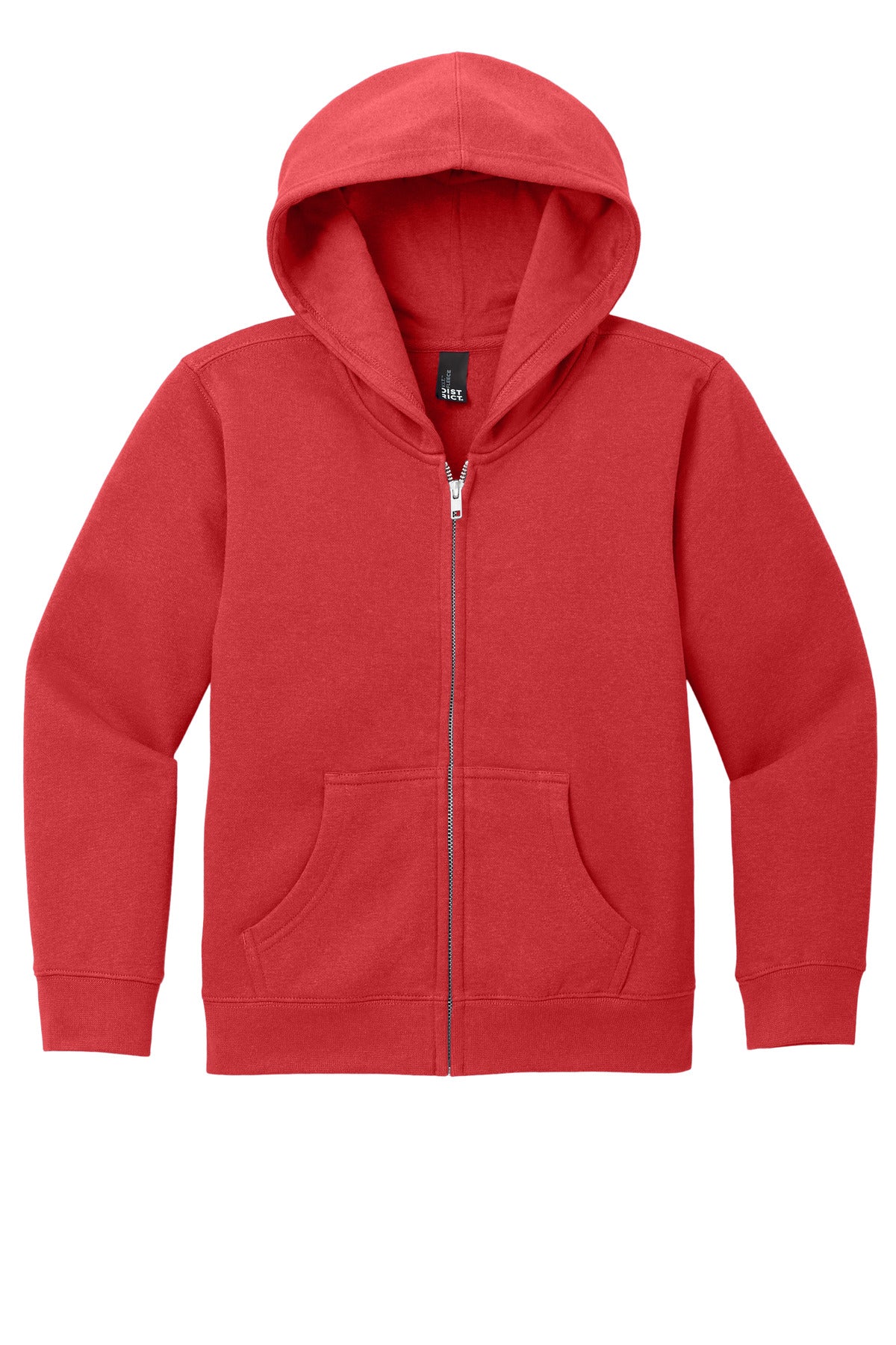 Front View of ClassicRed District Youth V.I.T. Fleece Full-Zip Hoodie DT6102Y