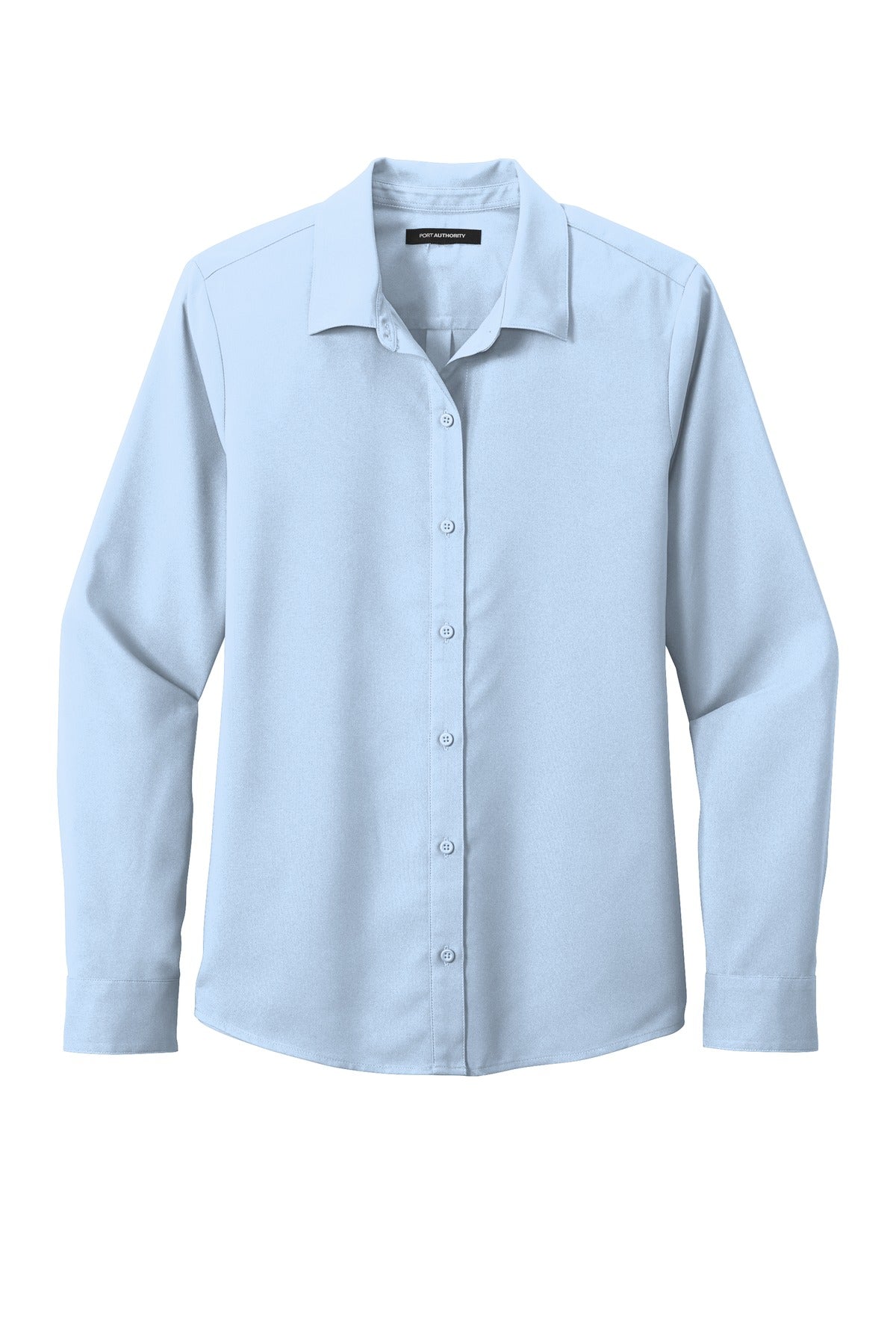 Front View of Cloud Blue Port Authority Women's Long Sleeve Performance Staff Shirt LW401