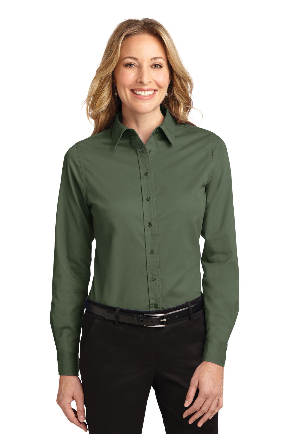 Front View of Clover Green Port Authority Women's Long Sleeve Easy Care Shirt. L608