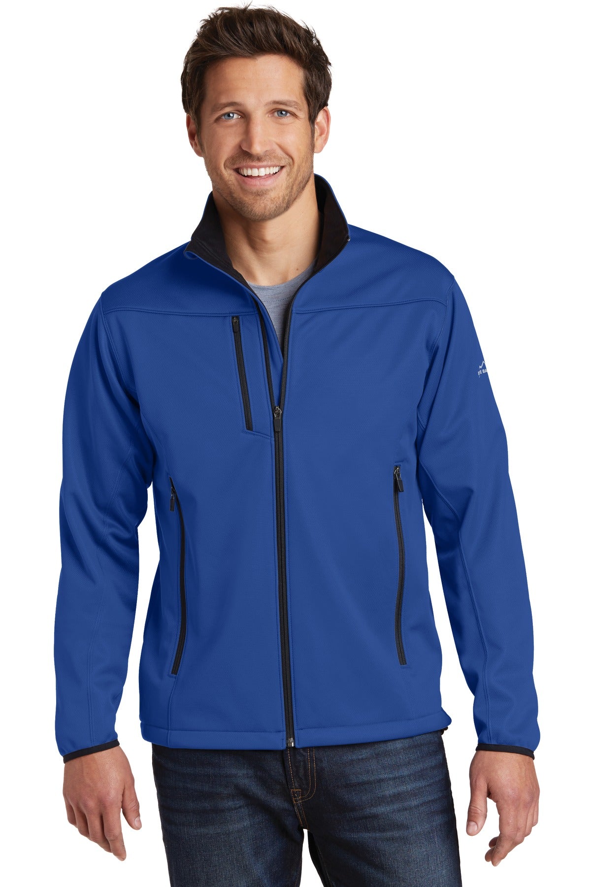 Front View of Cobalt Blue Eddie Bauer Weather-Resist Soft Shell Jacket. EB538