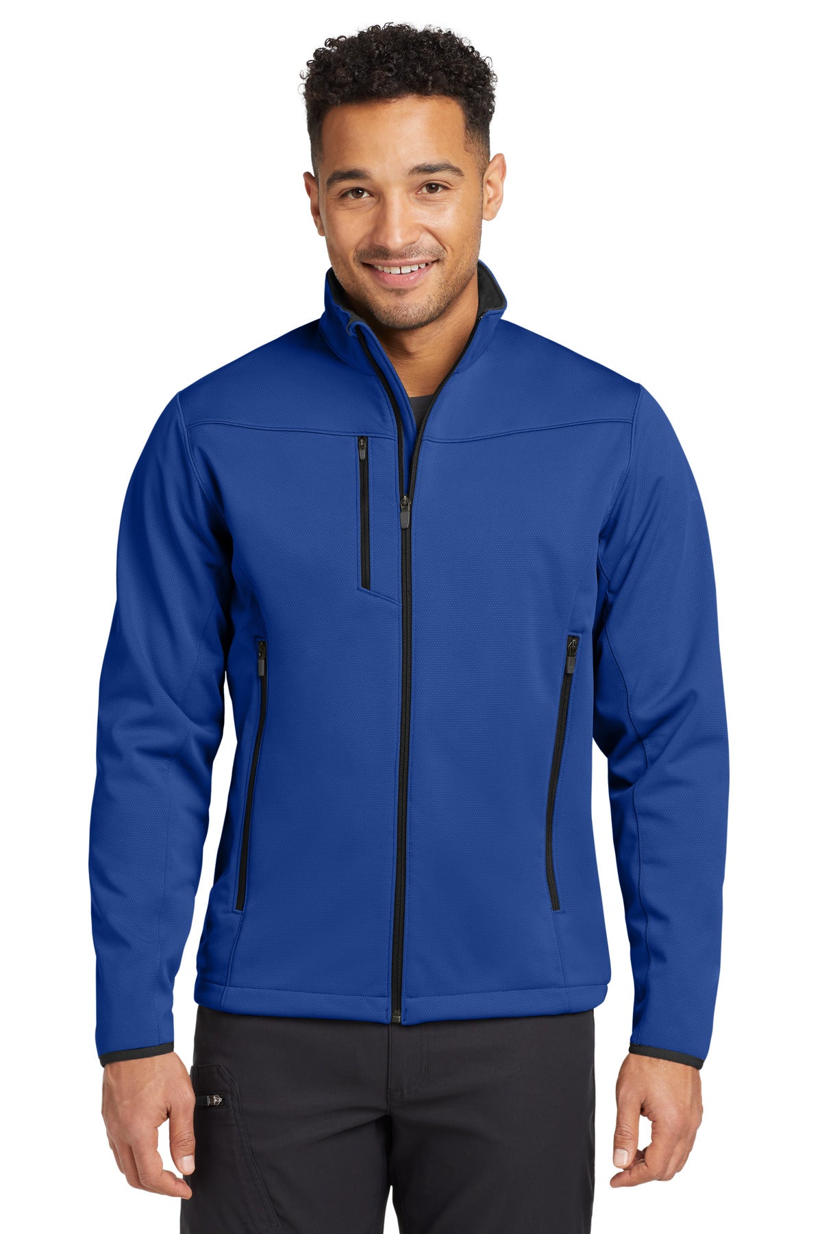 Front View of Cobalt Blue Eddie Bauer Weather-Resist Soft Shell Jacket. EB538