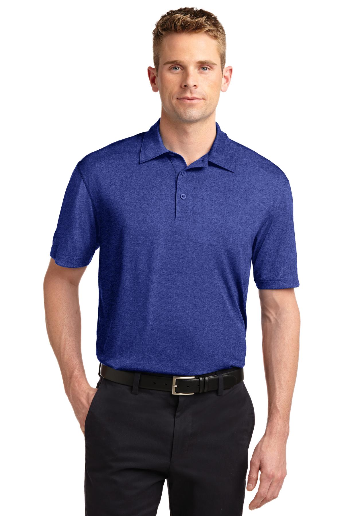 Front View of Cobalt Hthr Sport-Tek Heather Contender Polo. ST660