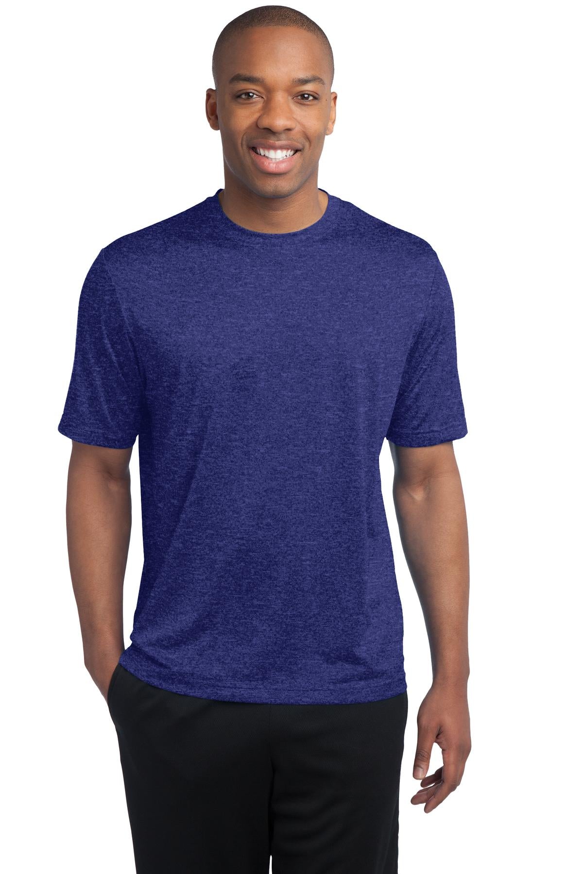 Front View of Cobalt Hthr Sport-Tek Tall Heather Contender Tee. TST360