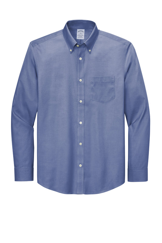 Front View of CobaltBl Brooks Brothers Wrinkle-Free Stretch Pinpoint Shirt BB18000