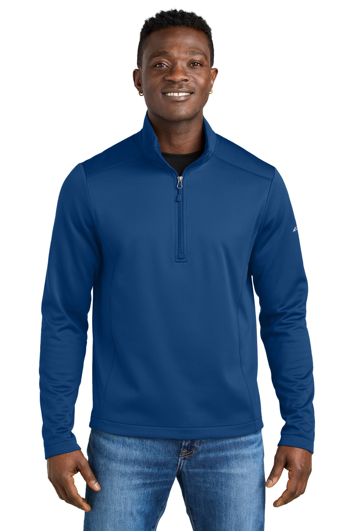 Front View of CobaltBl Eddie Bauer Smooth Mid Layer Fleece 1/2-Zip EB2360
