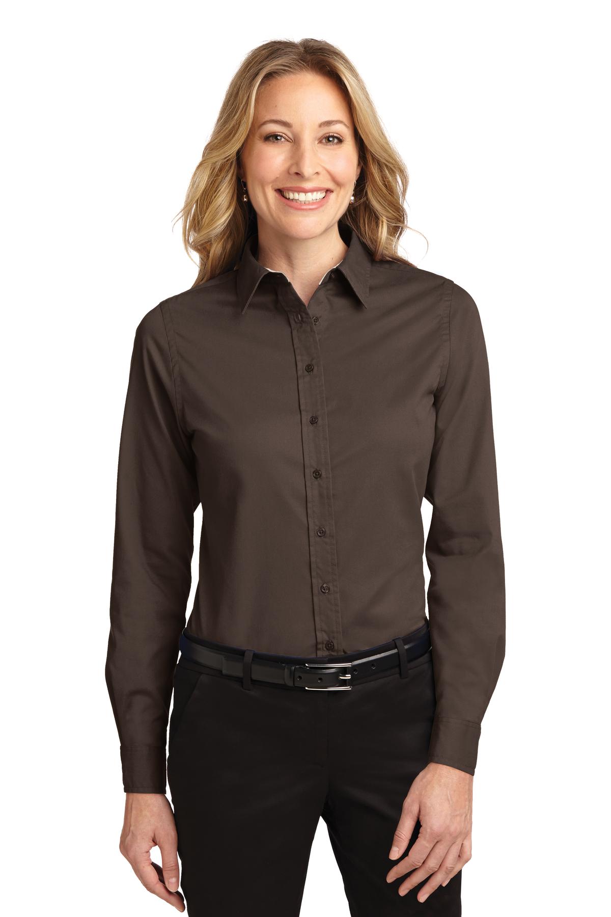 Front View of Coffee Bean/St Port Authority Women's Long Sleeve Easy Care Shirt. L608