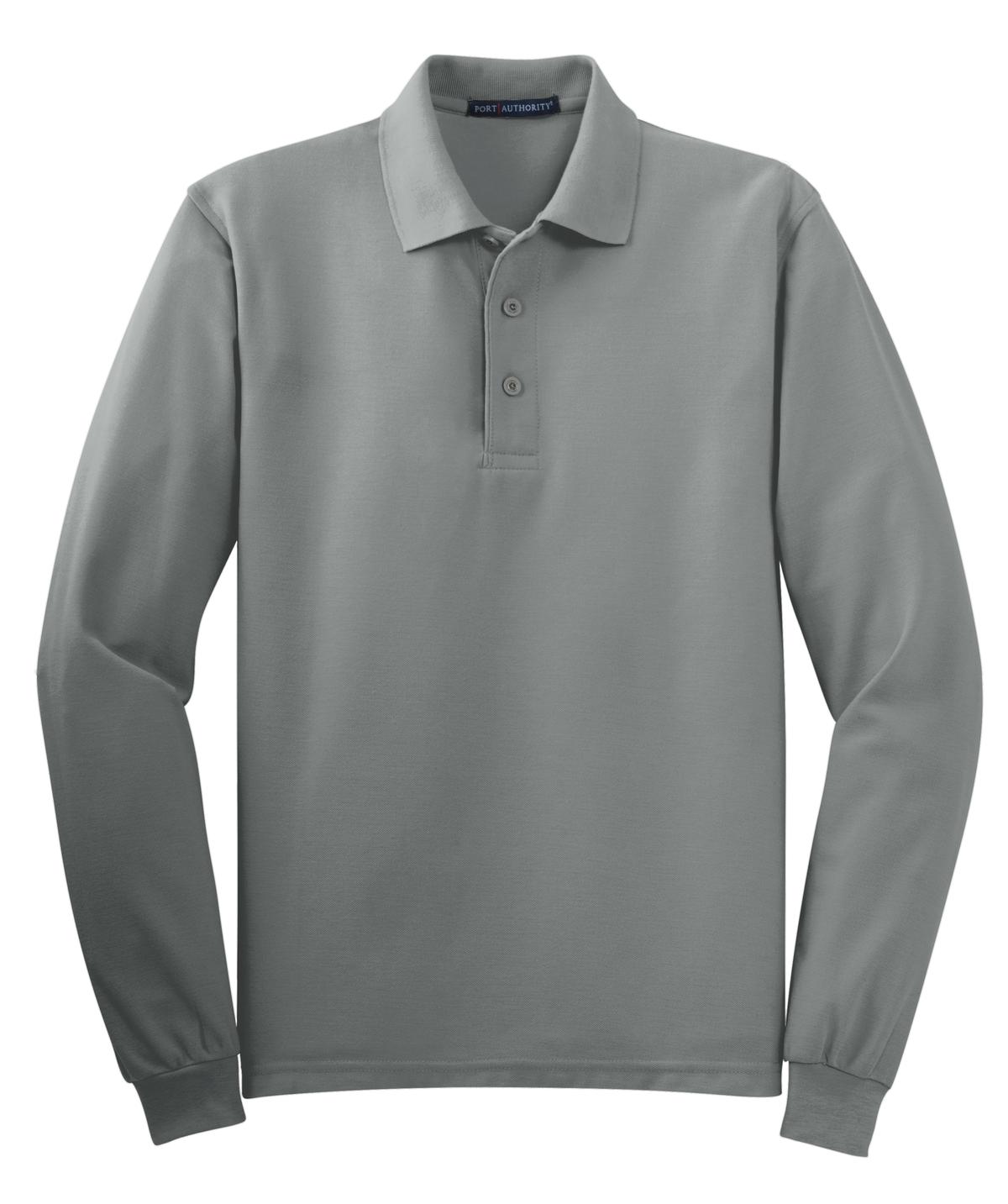 Front View of Cool Gray Port Authority Silk Touch Long Sleeve Polo. K500LS