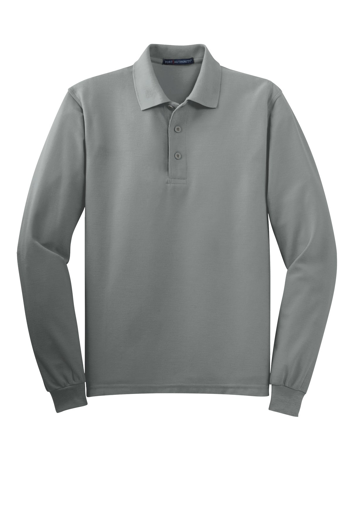 Front View of Cool Grey Port Authority Tall Silk Touch Long Sleeve Polo. TLK500LS