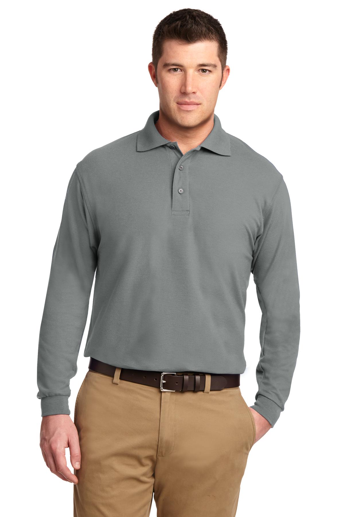 Front View of Cool Grey Port Authority Tall Silk Touch Long Sleeve Polo. TLK500LS