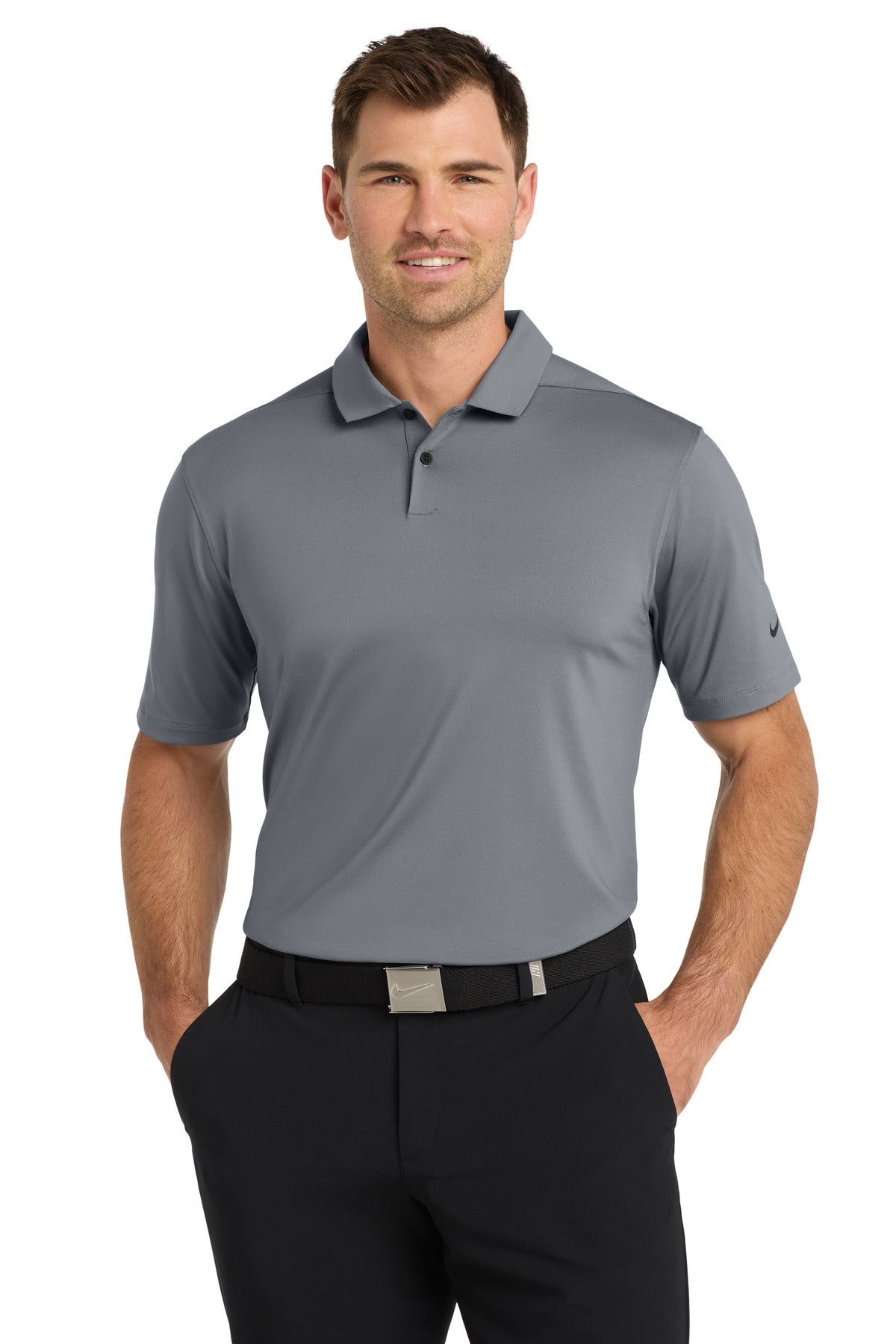 Front View of CoolGrey Nike Dri-FIT Vapor Polo NKDC2108
