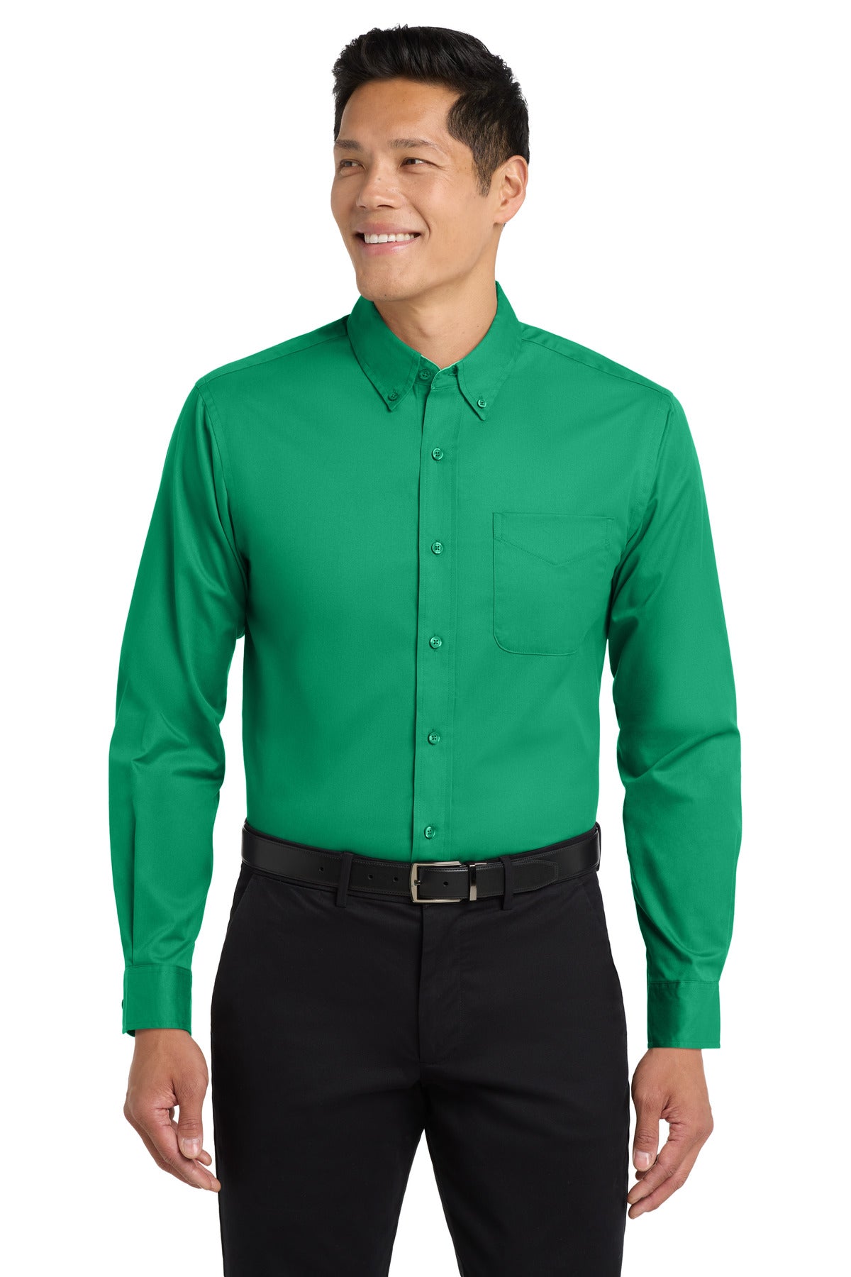 Front View of Court Green Port Authority Extended Size Long Sleeve Easy Care Shirt S608ES