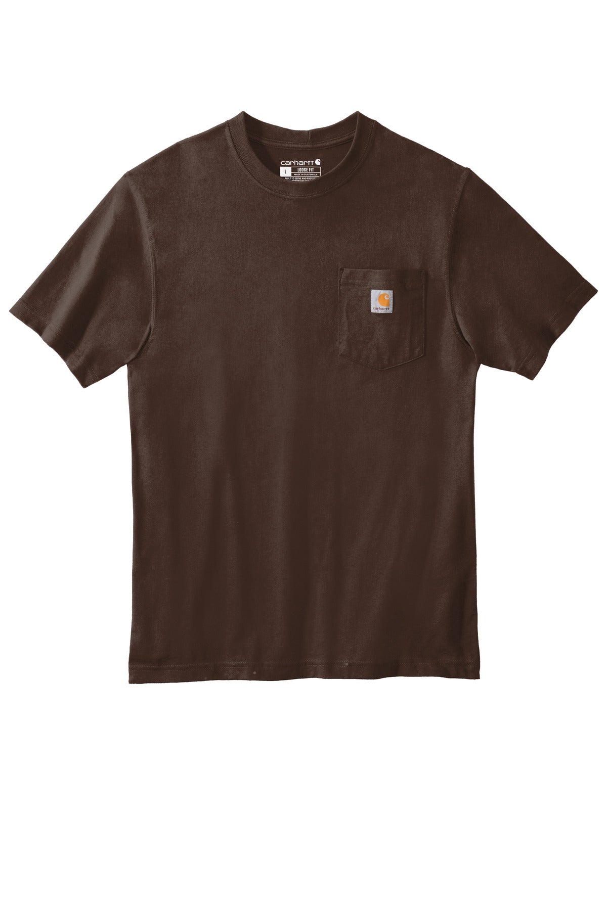 Front View of Dark Brown Carhartt Tall Workwear Pocket Short Sleeve T-Shirt. CTTK87