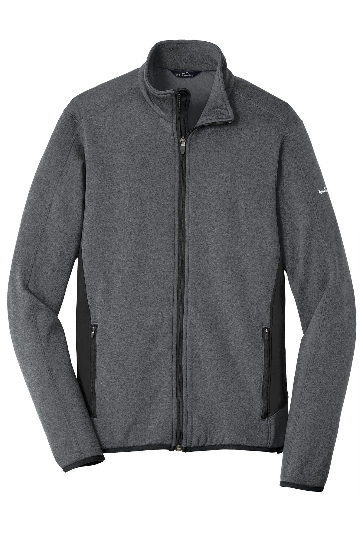 Front View of Dark Char Hthr Eddie Bauer Full-Zip Heather Stretch Fleece Jacket. EB238