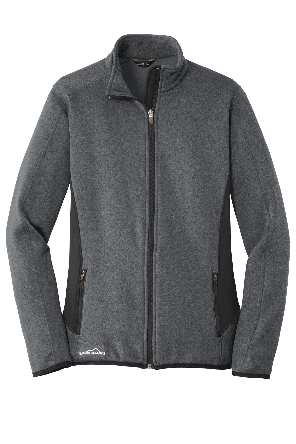 Front View of Dark Char Hthr Eddie Bauer Women's Full-Zip Heather Stretch Fleece Jacket. EB239