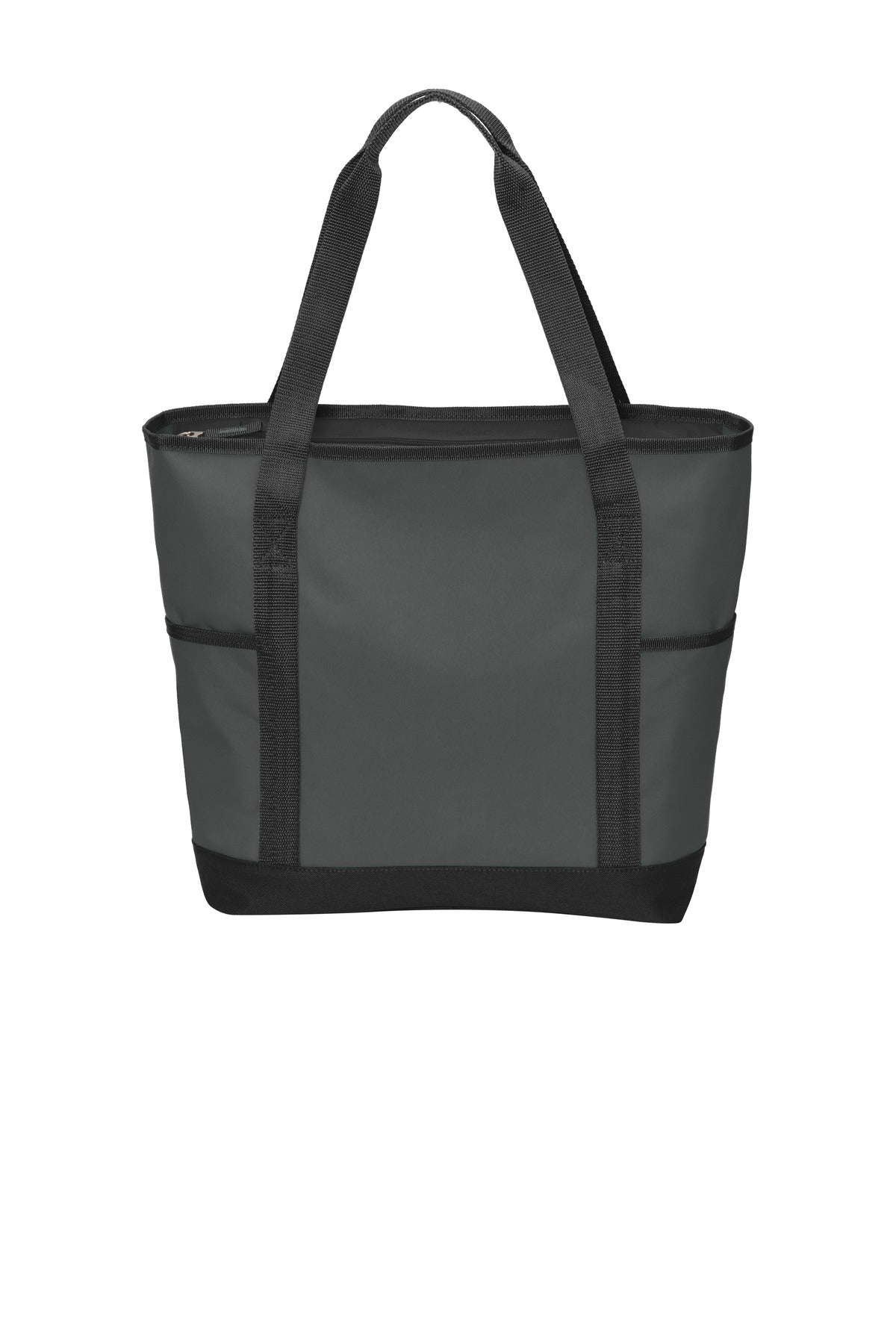 Front View of Dark Char/Blk Port Authority On-The-Go Tote. BG411