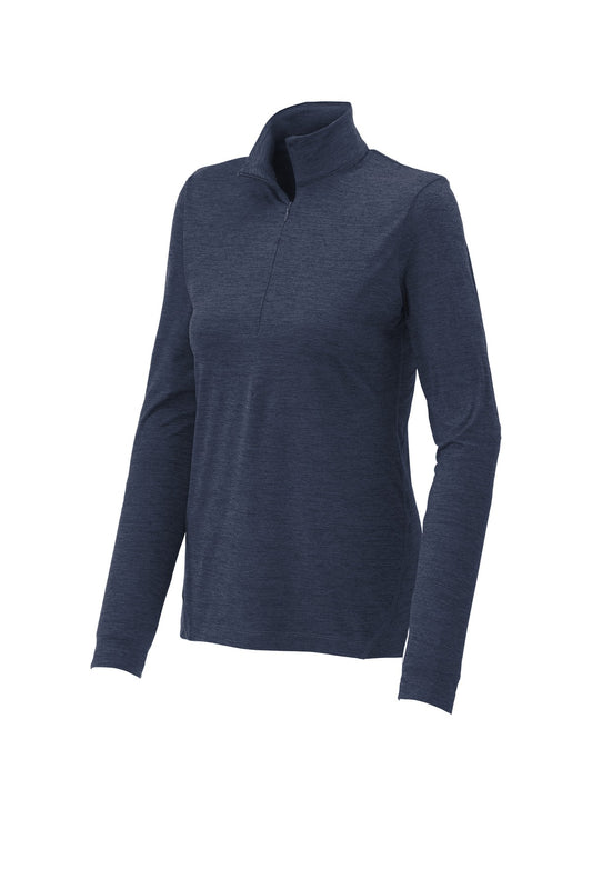 Front View of Dark Denim Hth Sport-Tek Women's Exchange 1.5 Long Sleeve 1/2-Zip LST711