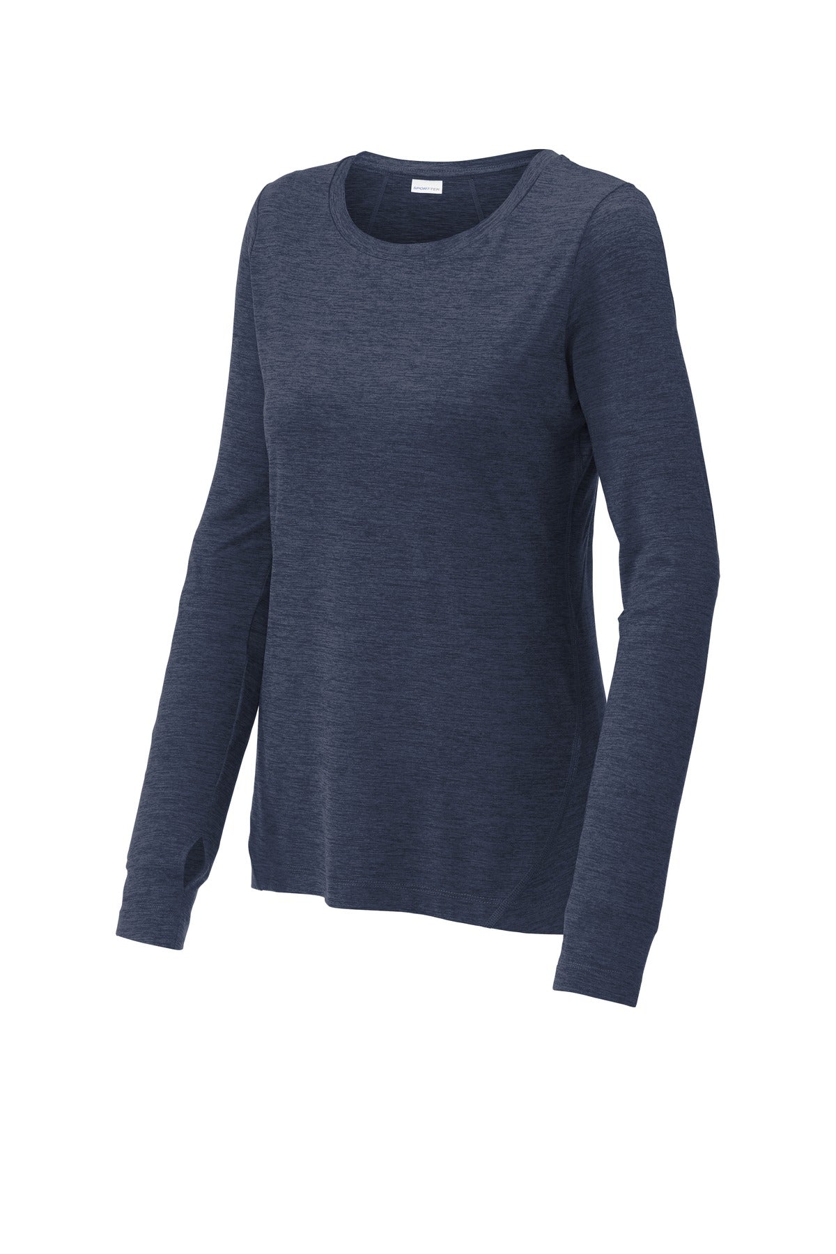 Front View of Dark Denim Hth Sport-Tek Women's Exchange 1.5 Long Sleeve Crew LST710