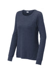 Front View of Dark Denim Hth Sport-Tek Women's Exchange 1.5 Long Sleeve Crew LST710