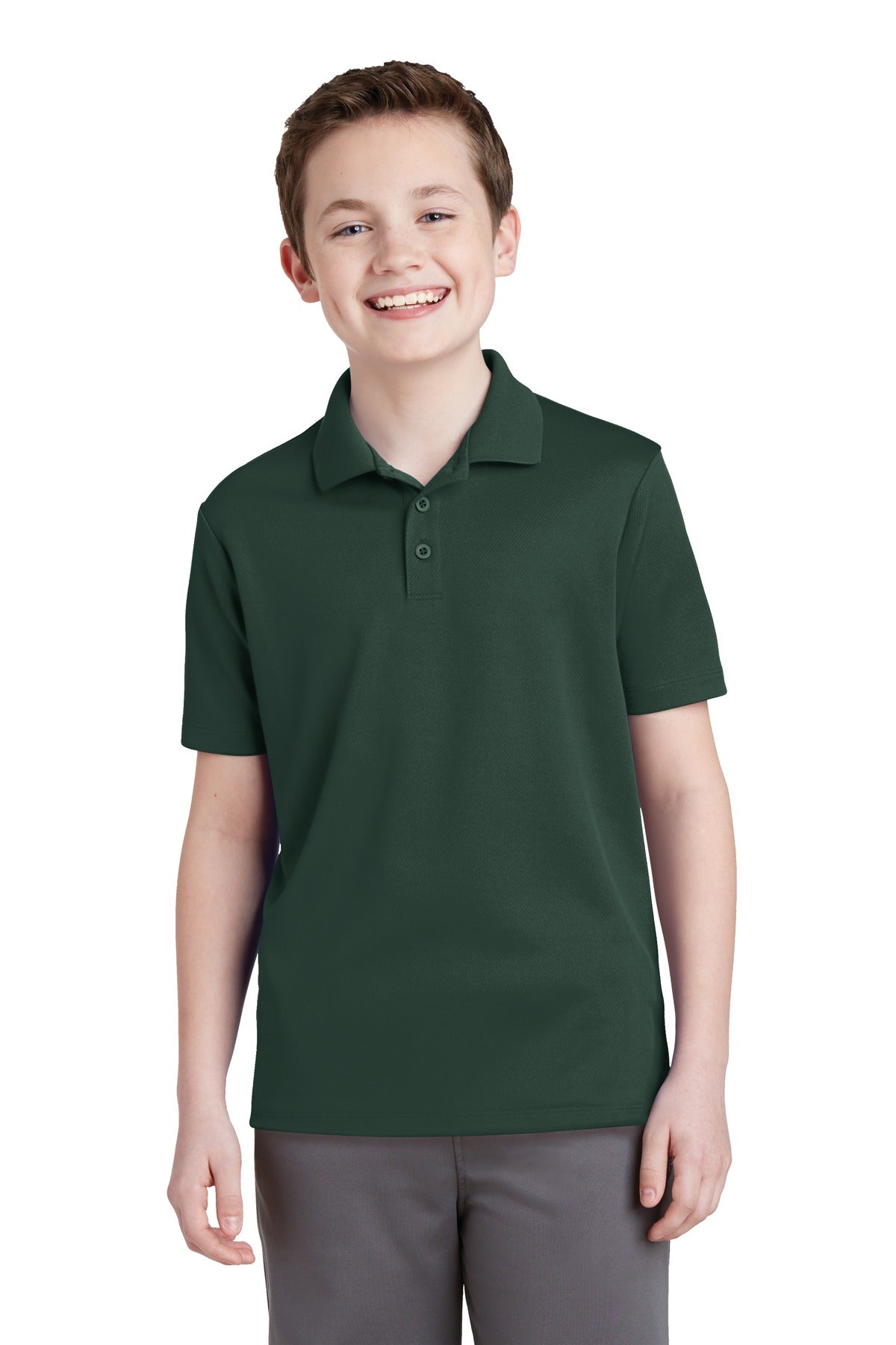 Front View of Dark Forest Gn Sport-Tek Youth PosiCharge RacerMesh Polo. YST640