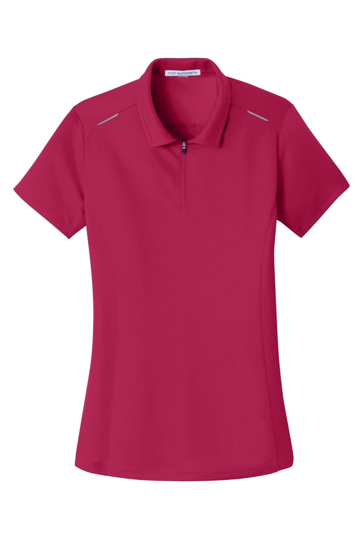 Front View of Dark Fuchsia Port Authority Women's Pinpoint Mesh Zip Polo. L580