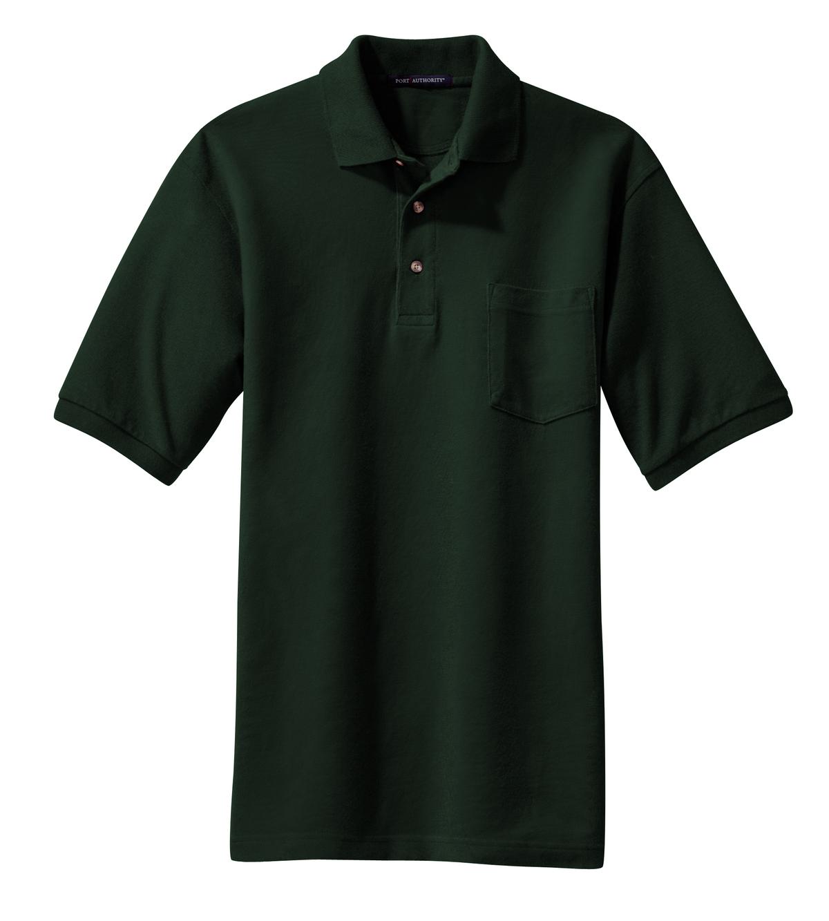 Front View of Dark Green Port Authority Heavyweight Cotton Pique Polo with Pocket. K420P