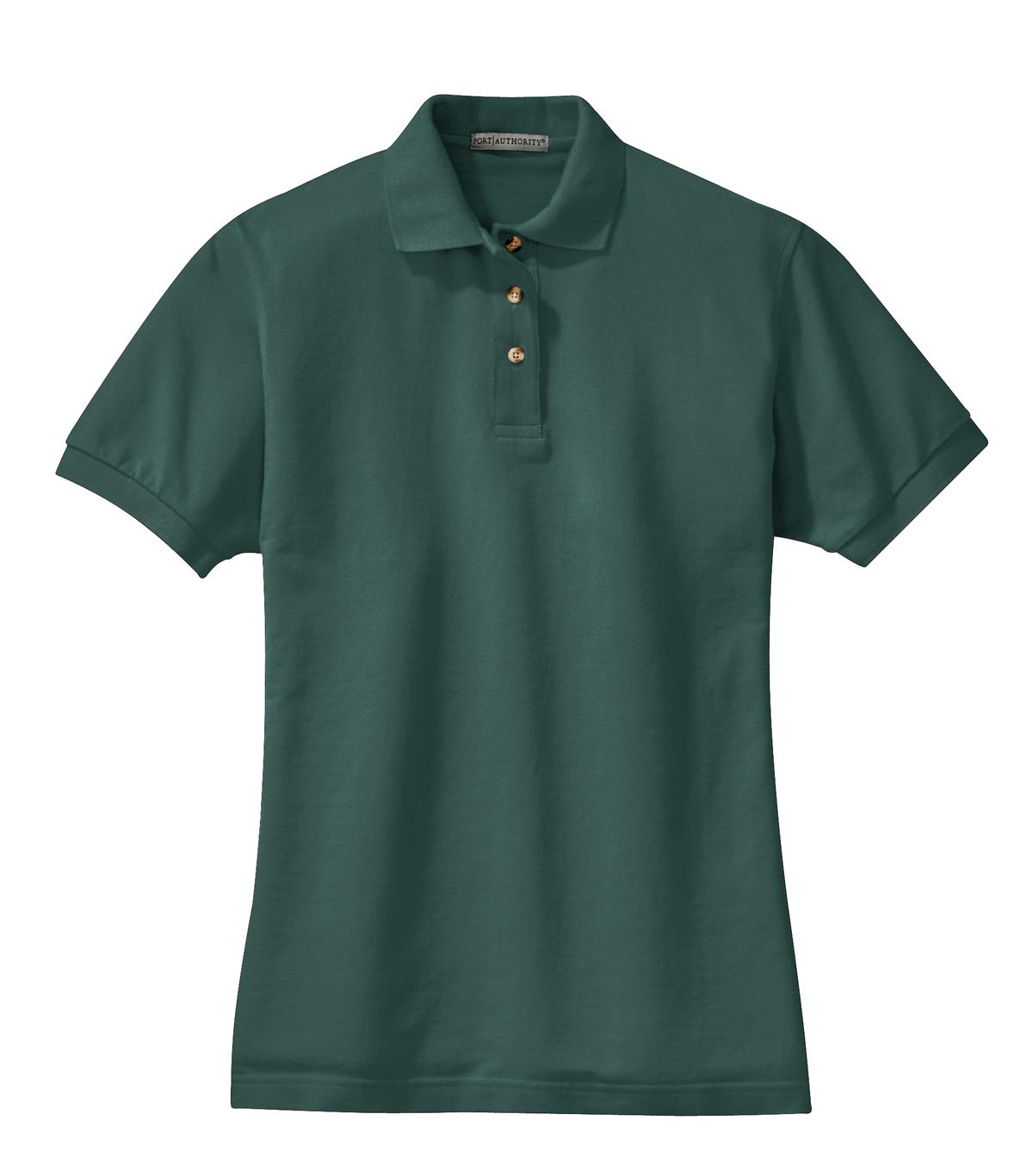 Front View of Dark Green Port Authority Women's Heavyweight Cotton Pique Polo. L420