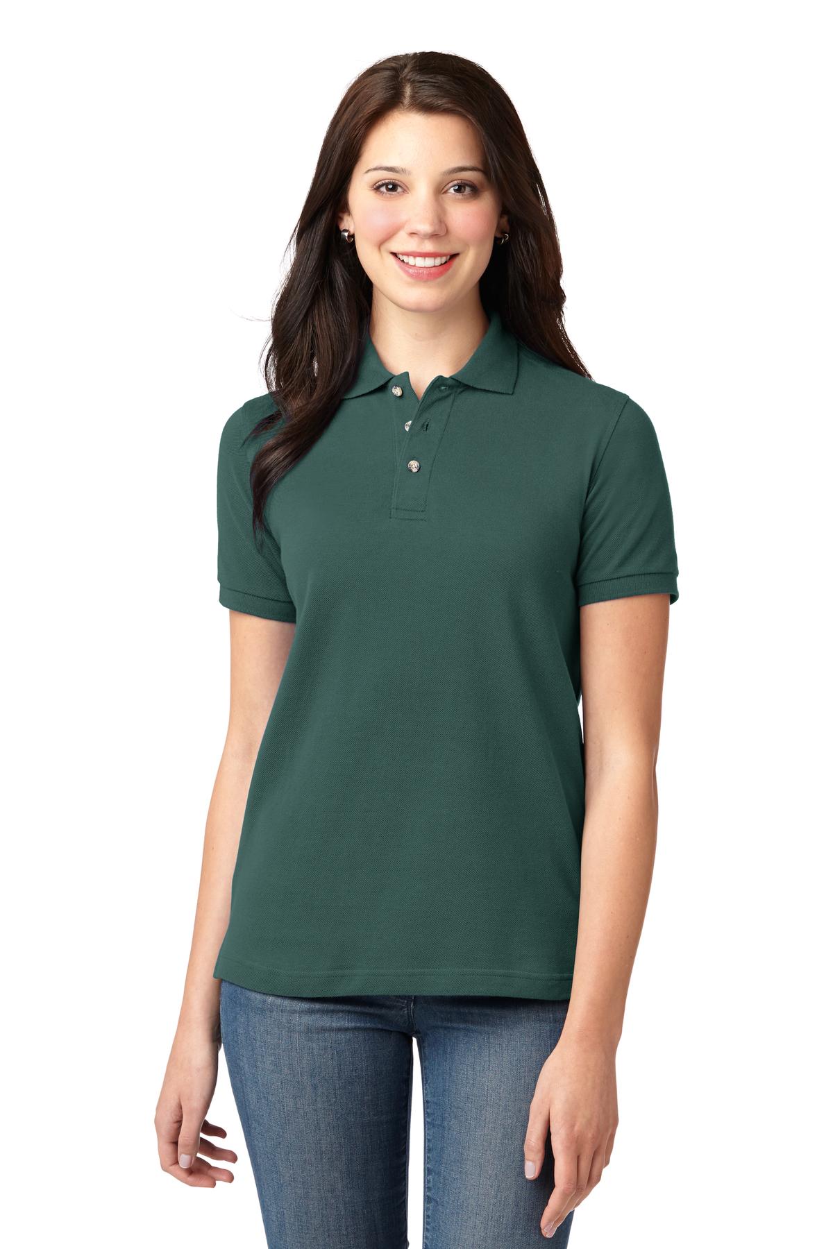 Front View of Dark Green Port Authority Women's Heavyweight Cotton Pique Polo. L420