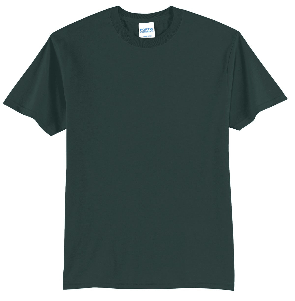Front View of Dark Green Port & Company Tall Core Blend Tee. PC55T