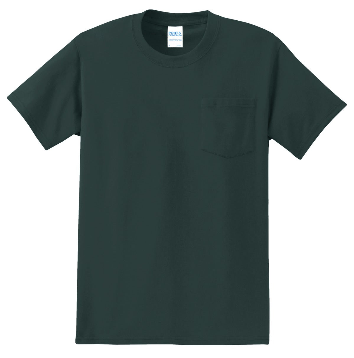 Front View of Dark Green Port & Company - Tall Essential Pocket Tee. PC61PT