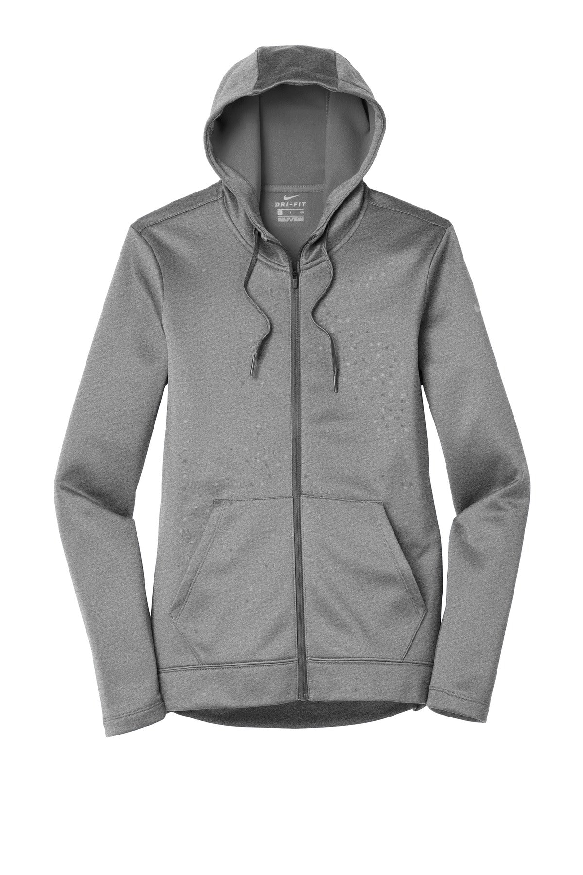 Front View of Dark Grey Hthr Nike Women's Therma-FIT Full-Zip Fleece Hoodie. NKAH6264