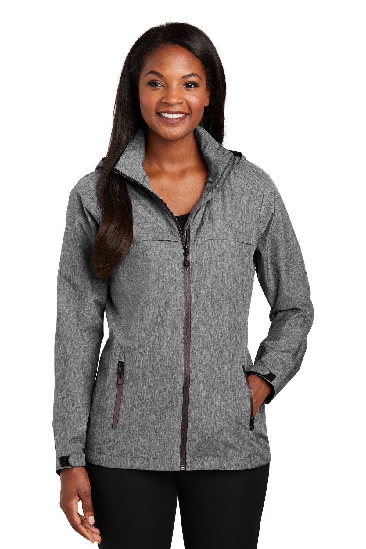 Front View of Dark Grey Hthr Port Authority Women's Torrent Waterproof Jacket. L333