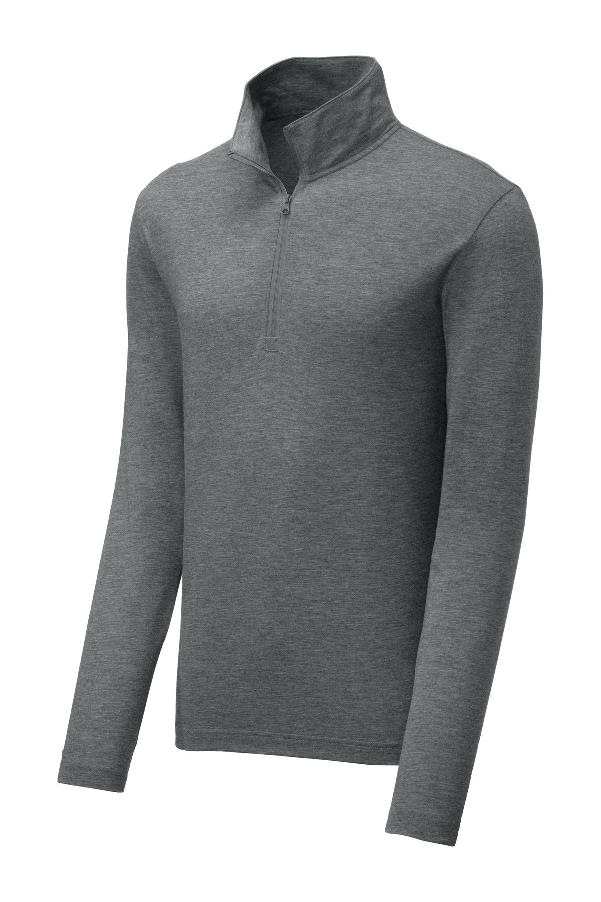 Front View of Dark Grey Hthr Sport-Tek PosiCharge Tri-Blend Wicking 1/4-Zip Pullover. ST407