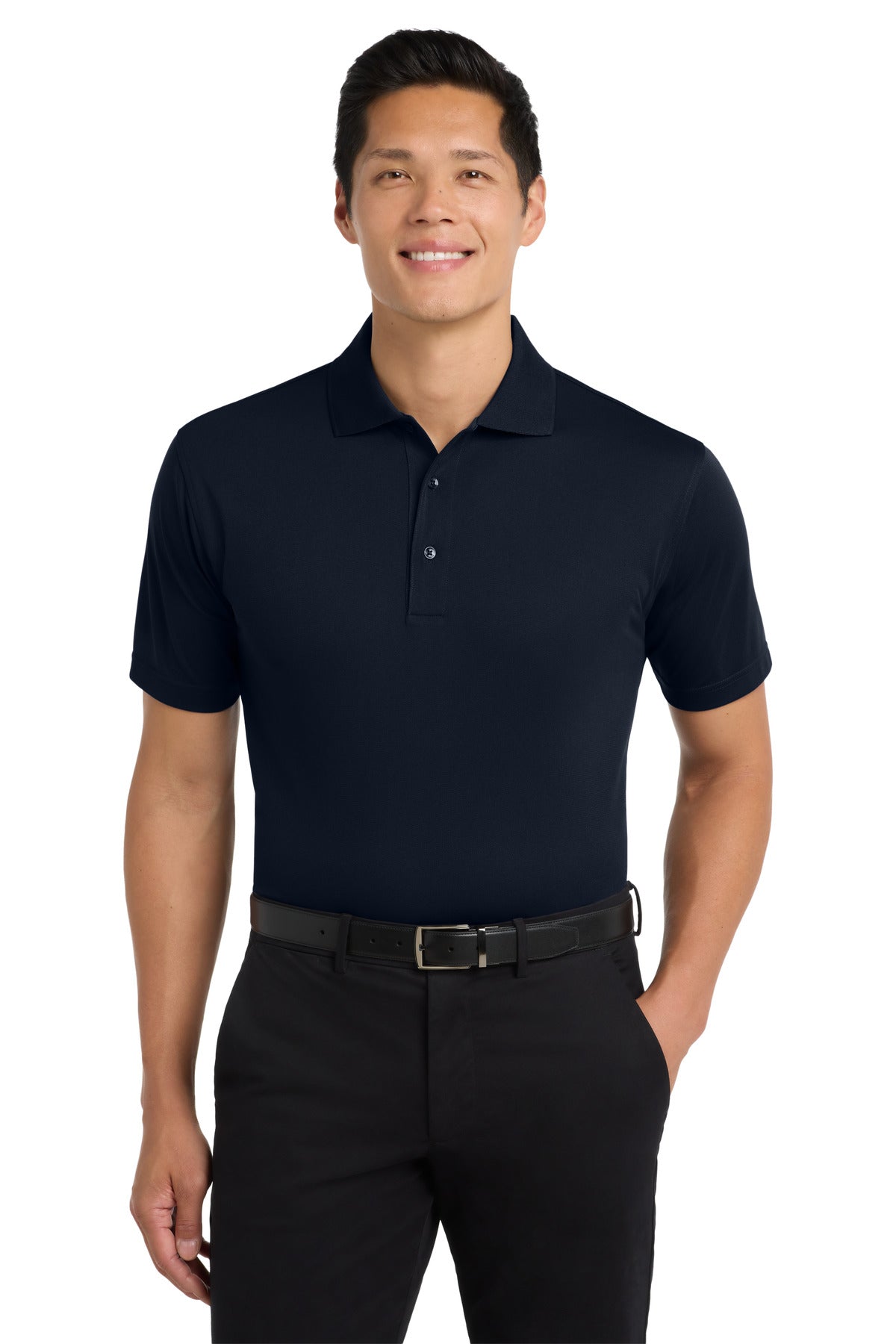 Front View of Dark Navy Port Authority Tall Tech Pique Polo. TLK527