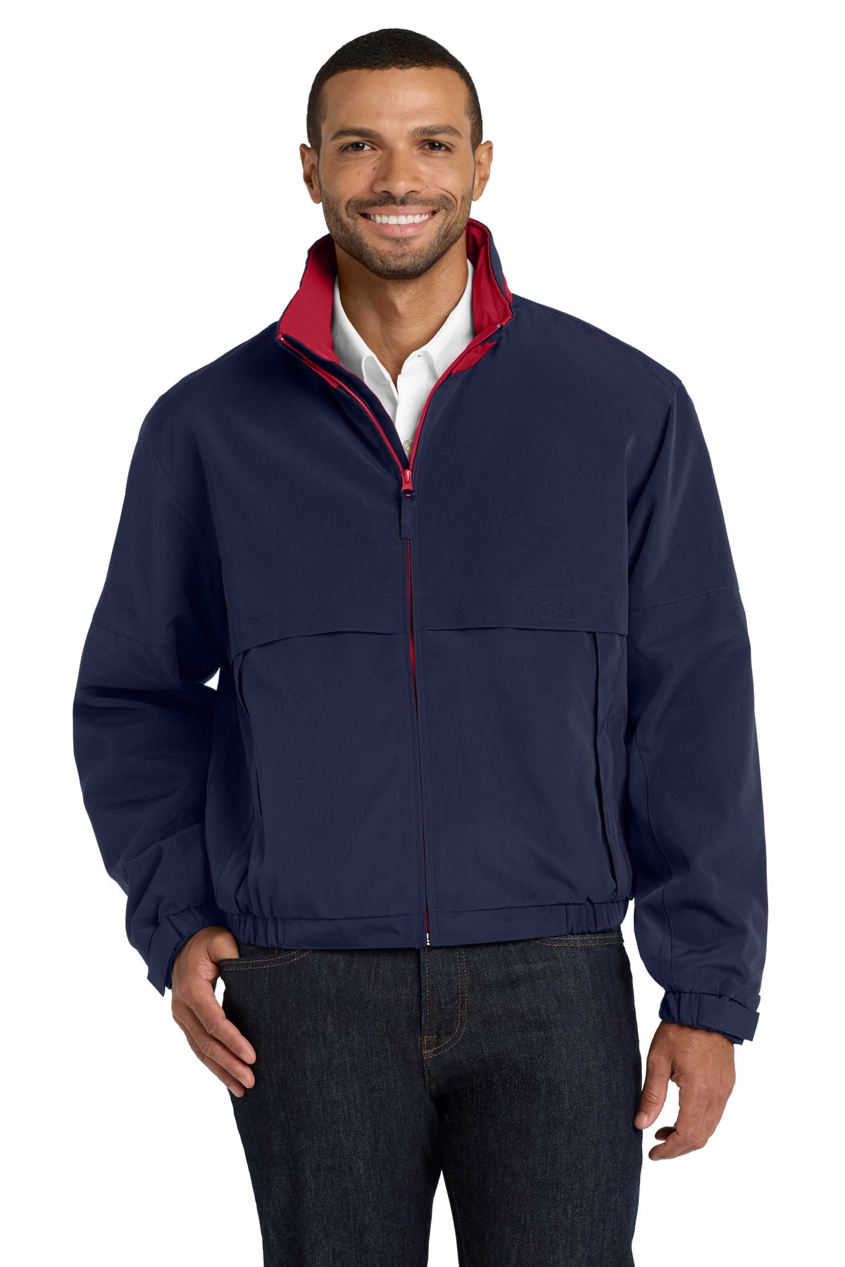 Front View of Dark Navy/Red Port Authority Legacy Jacket. J764