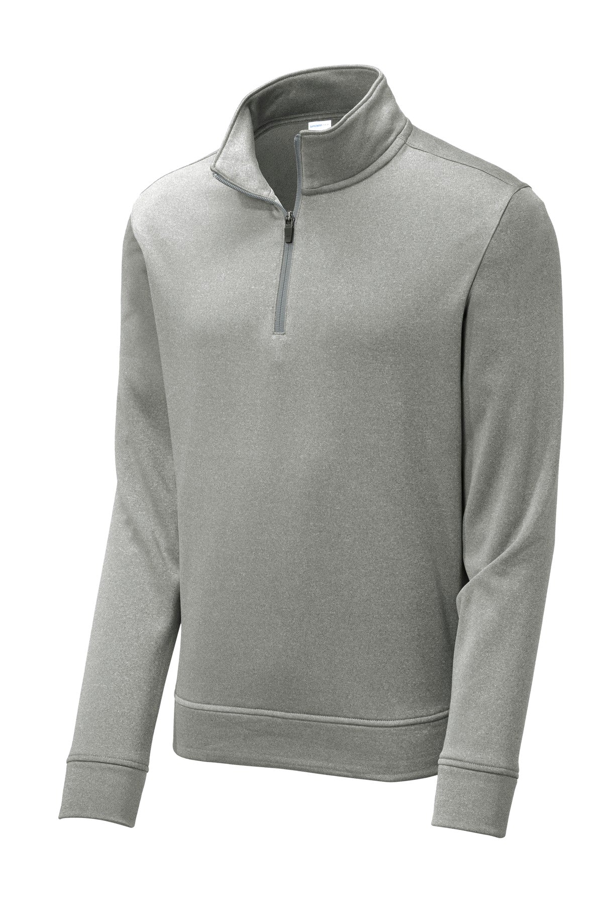 Front View of Dark Silver He Sport-Tek PosiCharge Sport-Wick Heather Fleece 1/4-Zip Pullover. ST263