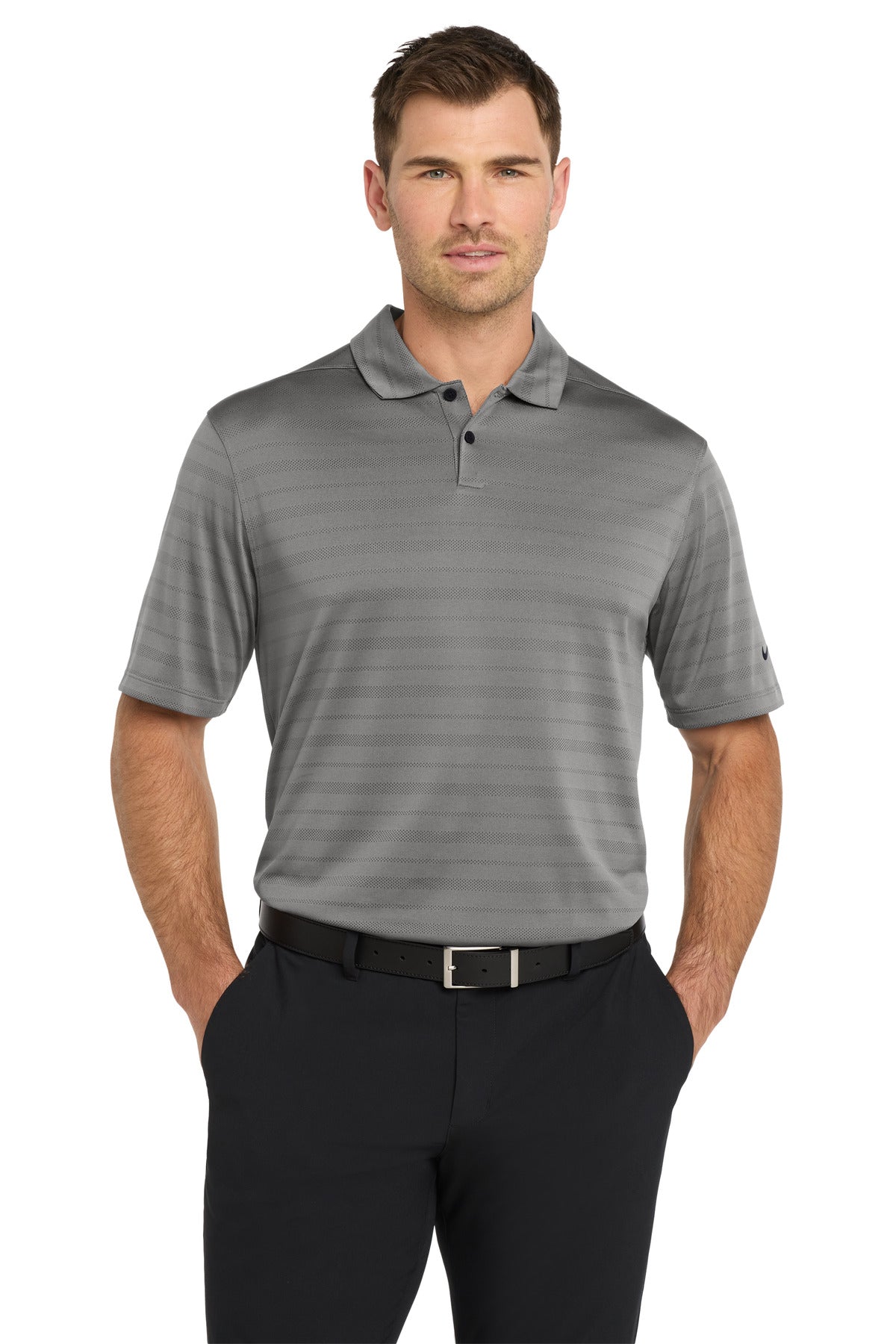 Front View of DarkGrey Nike Dri-FIT Vapor Jacquard Polo NKDC2115