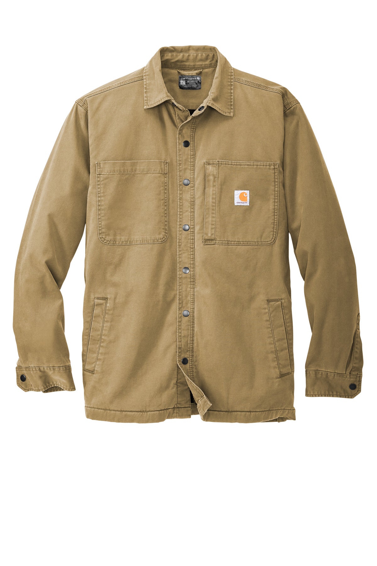 Front View of DarkKhaki Carhartt Rugged Flex Fleece-Lined Shirt Jac CT105532